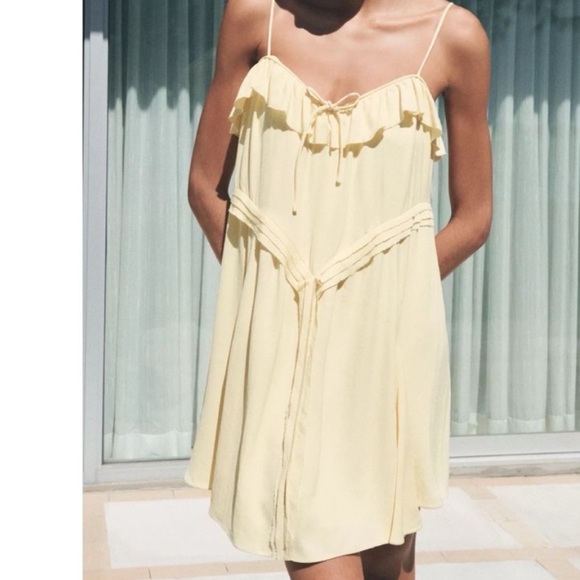 Zara Dresses & Skirts - NWT Zara Soft Yellow Mini Dress with Ruffles